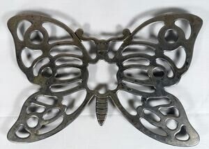 Vintage Leonard Silverplate Butterfly Trivet 11" Silver Plated Brass Italy 9617